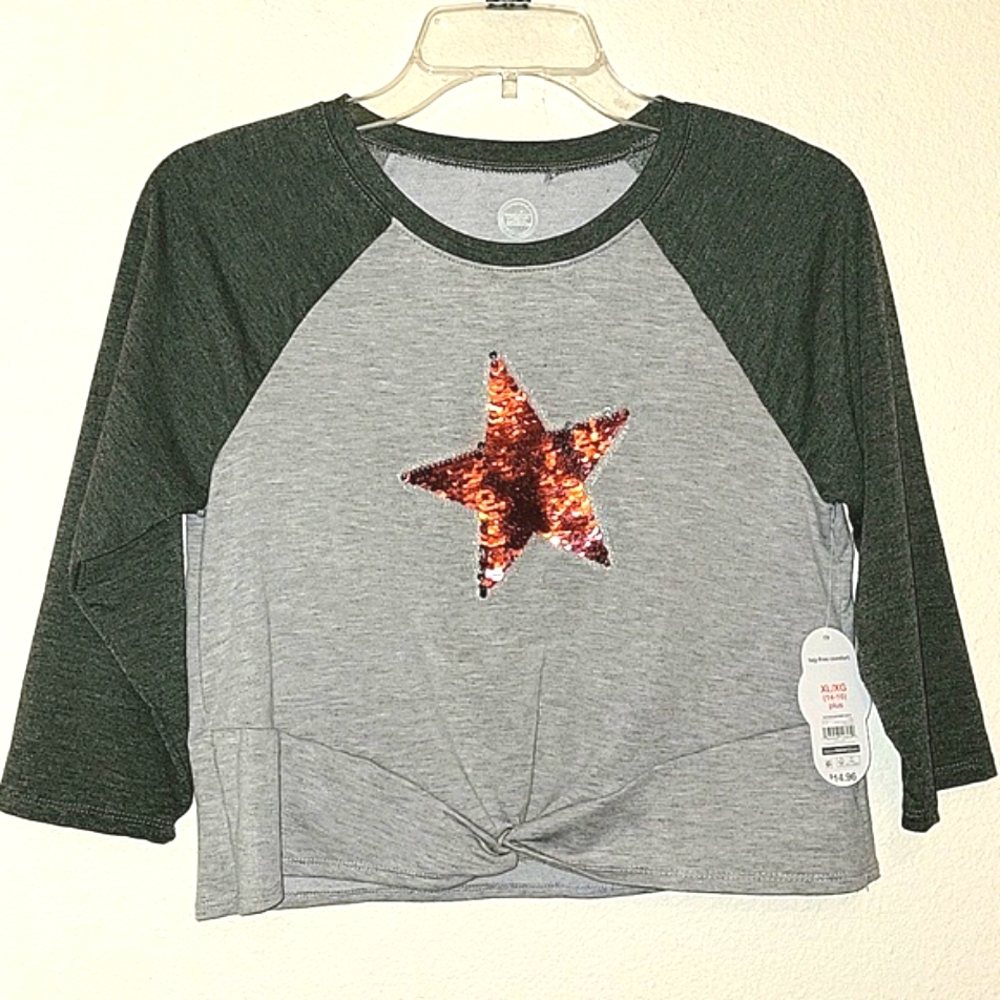 Wonder Nation girls LS Crop Top, Size XL (14-16) Plus, Grey, NWT